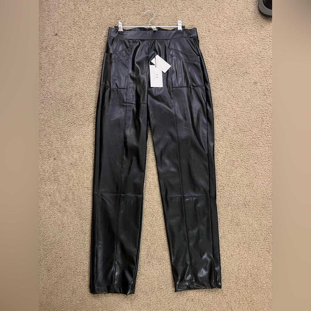NEW Halston Heritage Black Faux Leather Tapered Pants